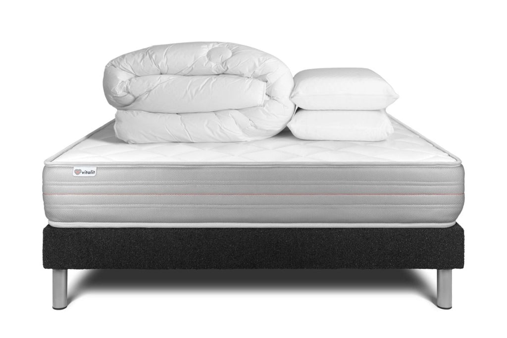 Pacchetto letto completo - Materasso 140x190cm + Box spring con doghe (kit) + 2 cuscini + Piumino - Vitalmemo