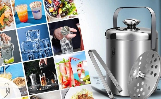 Supporto per blocchi di ghiaccio - contenitore per blocchi di ghiaccio in acciaio inossidabile BPA-free - secchio a doppia parete da 13 litri con coperchio e pinza Contenitore per ghiaccio a doppia parete con coperchio
