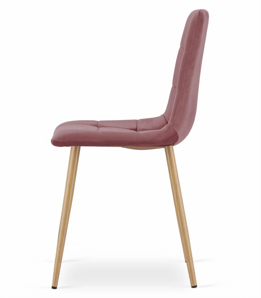 Sedia Valora PYRA in velluto rosa con gambe in legno, design moderno x4