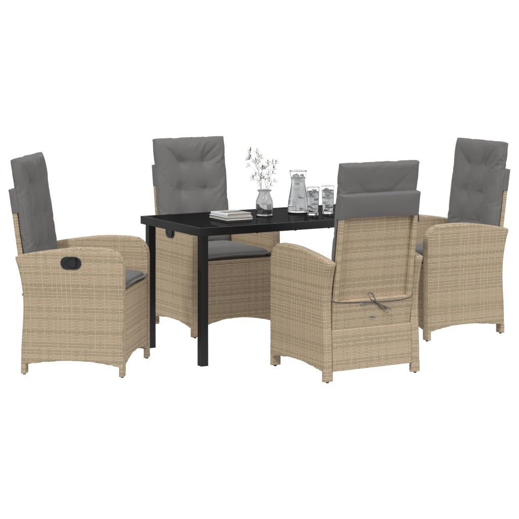 Set da Pranzo da Giardino a 5 Pezzi con Cuscini Beige Rattan Polietilene