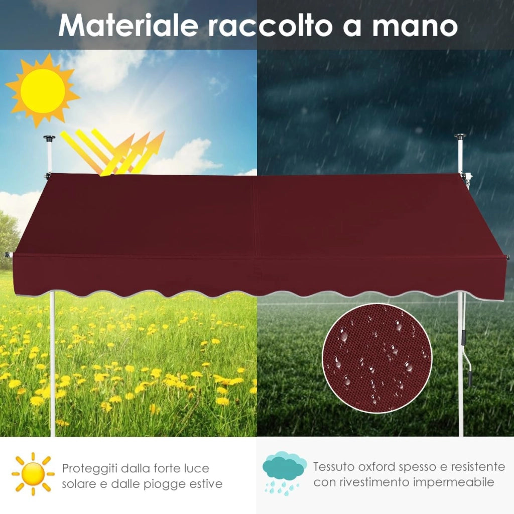Tenda da Sole per Esterno, Tenda da Sole a Morsetto per Balcone con Struttura Telescopica e Tessuto Resistene ai Raggi Solari, Regolabile in Altezza e in Angolazione (200 cm,Rosso)