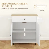 Isola per Cucina con Cassetto, Armadietto, Portaspezie e Portasciugamani, 106x42x87 cm, Bianco e Rovere