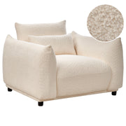 Poltrona Tessuto Boucle Bianco Morbido Nubby Gambe Nere Schienale Curvo Stile Retro Glam Art Decor