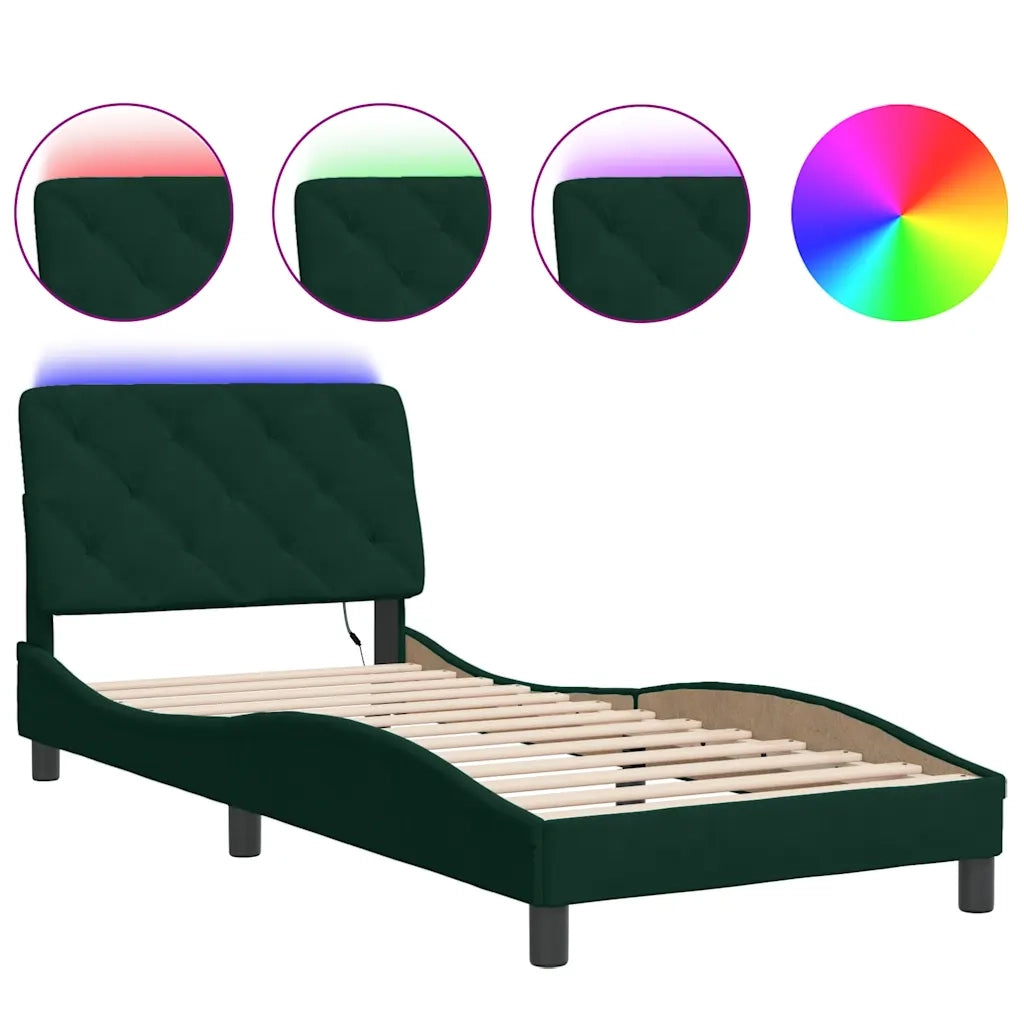Giroletto con LED senza Materasso Verde Scuro 80x200 cm in Velluto