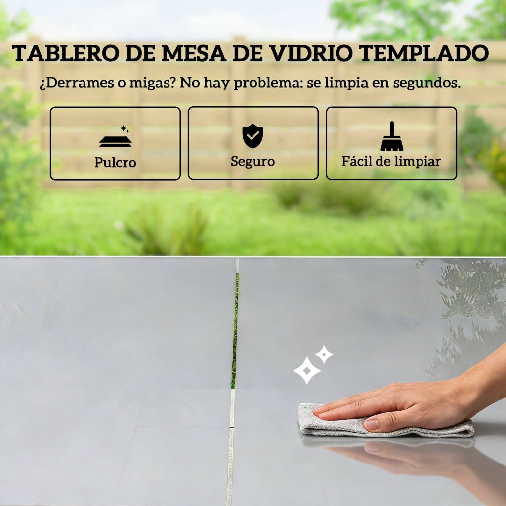 Set Giardino con Tavolo Vetro e 6 Sedie ¨C Zephmum ¨C Bianco Grigio 160x90x75 cm