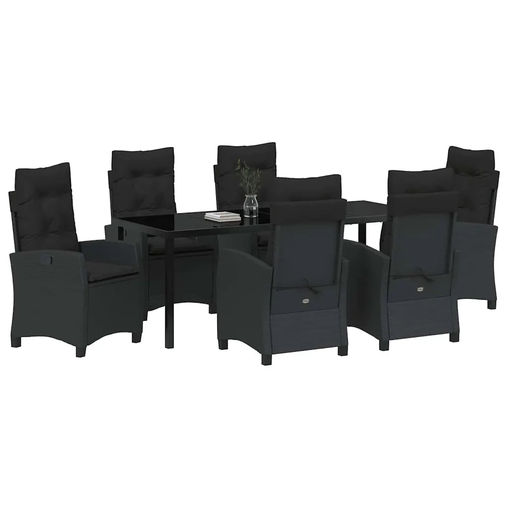 Set da Pranzo per Giardino con cuscino 7 pcs Nero polyrattan 3380377