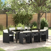 Set da Pranzo per Giardino 9 pcs Nero polyrattan