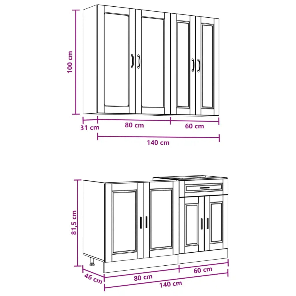 Unità Cucina PORTO 4 pcs Nero Legno ingegnerizzato 3438346