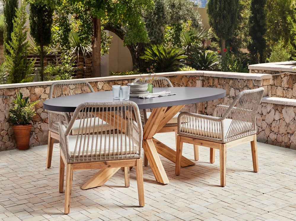 Set da pranzo da giardino con 4 sedie Grigio e Beige Legno chiaro Cemento Acacia 190 x 100 cm Mobili da giardino