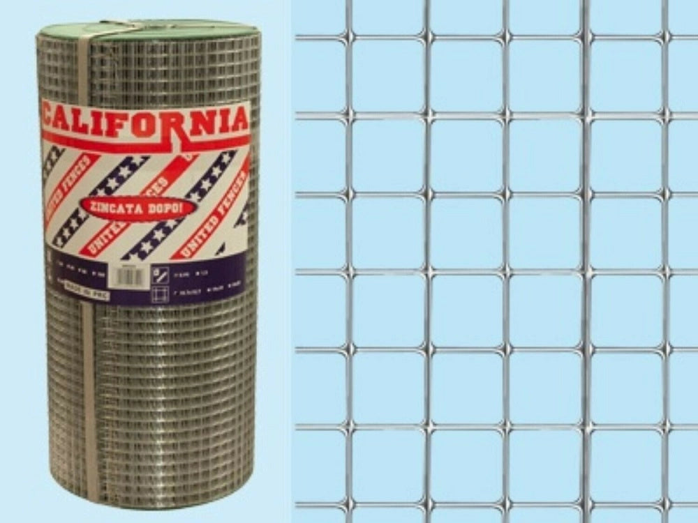 RETE ELETTROSALDATA ZINCATA A MAGLIA QUADRATA CALIFORNIA 12X25 1,50 RT.25MT H.60