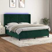 Letto a Molle con Materasso e LED Verde Scuro 160x200cm Velluto 3139694