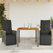 vidaXL Set Bistrò da Giardino 3 pz con Cuscini in Polyrattan Grigio