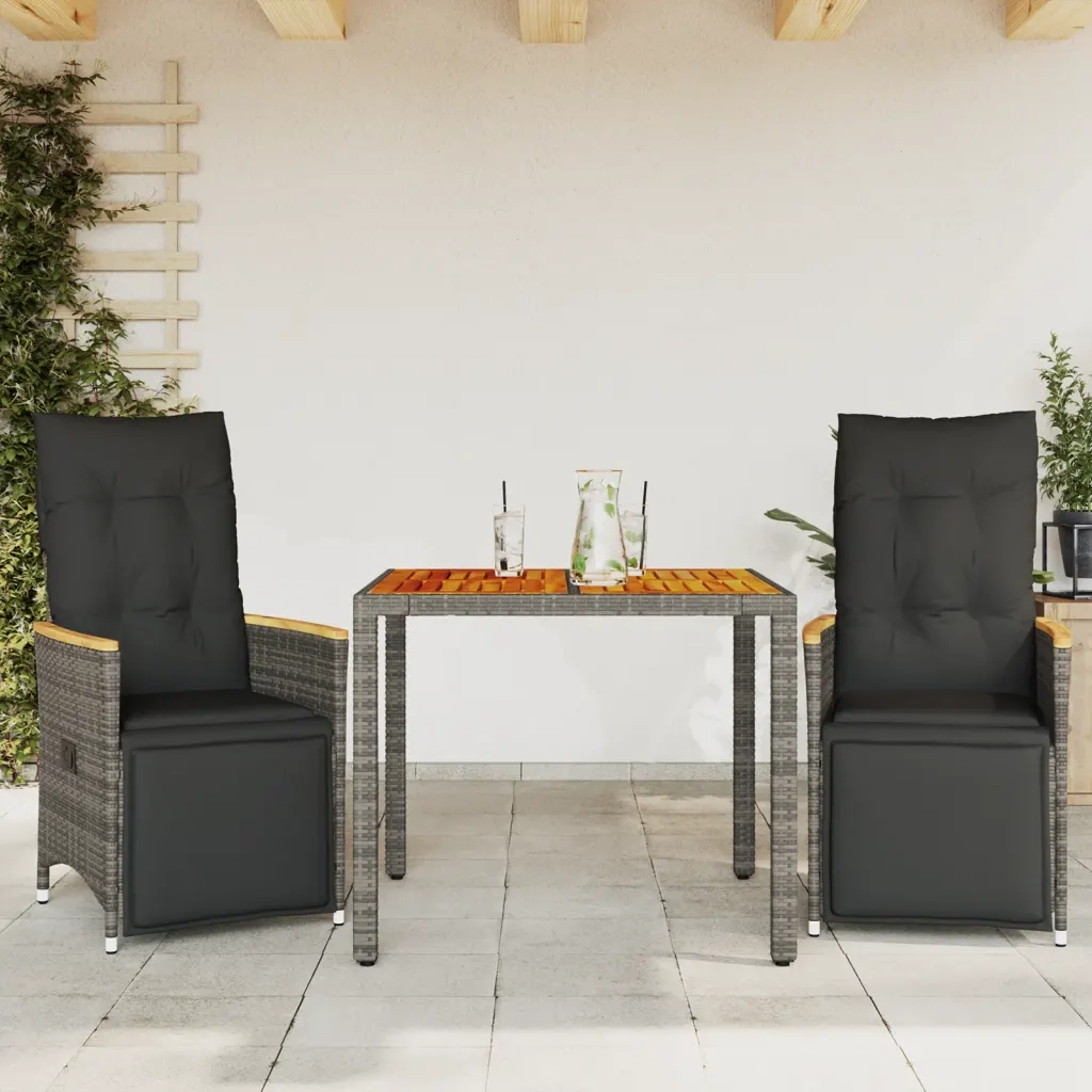 vidaXL Set Bistrò da Giardino 3 pz con Cuscini in Polyrattan Grigio