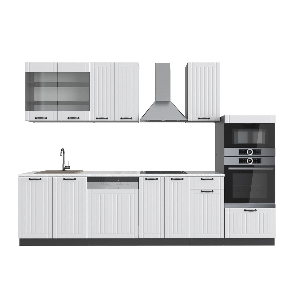 Cucina componibile Fame-Line Bianco rustico/Antracite 300 cm con armadio alto, PL Marmo Vicco