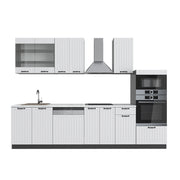 Cucina componibile Fame-Line Bianco rustico/Antracite 300 cm con armadio alto, PL Marmo Vicco