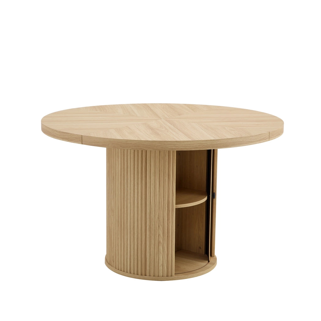 Tavolo rotondo 115x115x74 cm con contenitore; struttura stabile in MDF; naturale