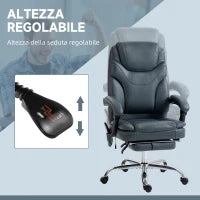 Sedia da Ufficio Massaggiante e Riscaldante con Poggiapiedi, in Pelle PU e Acciaio, 67x67x113-121 cm, Grigio
