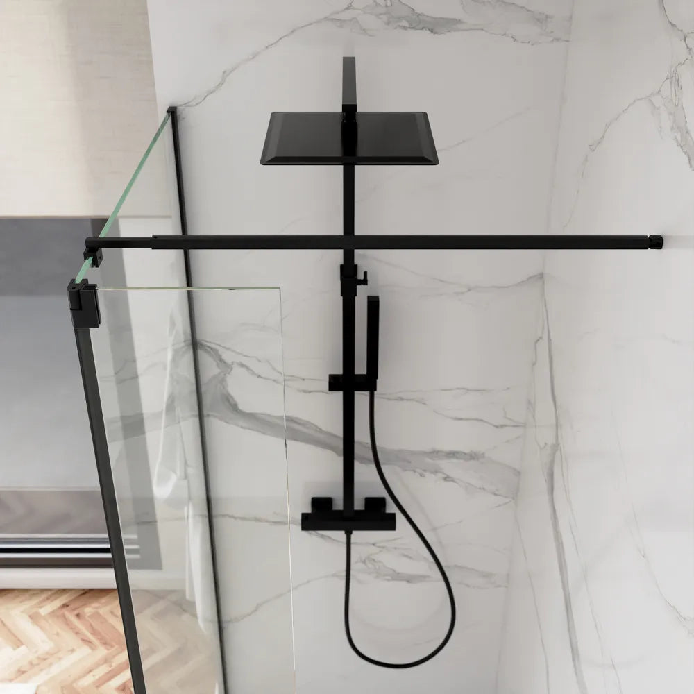 Doccia walk-in 100cm + anta 40cm vetro 8mm trasparente profili neri | Keros