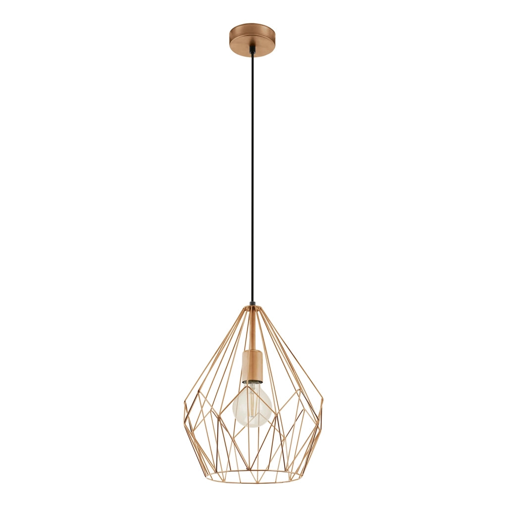 Lampadario A Sospensione Vintage Carlton Acciaio Rame 1 Luce E27