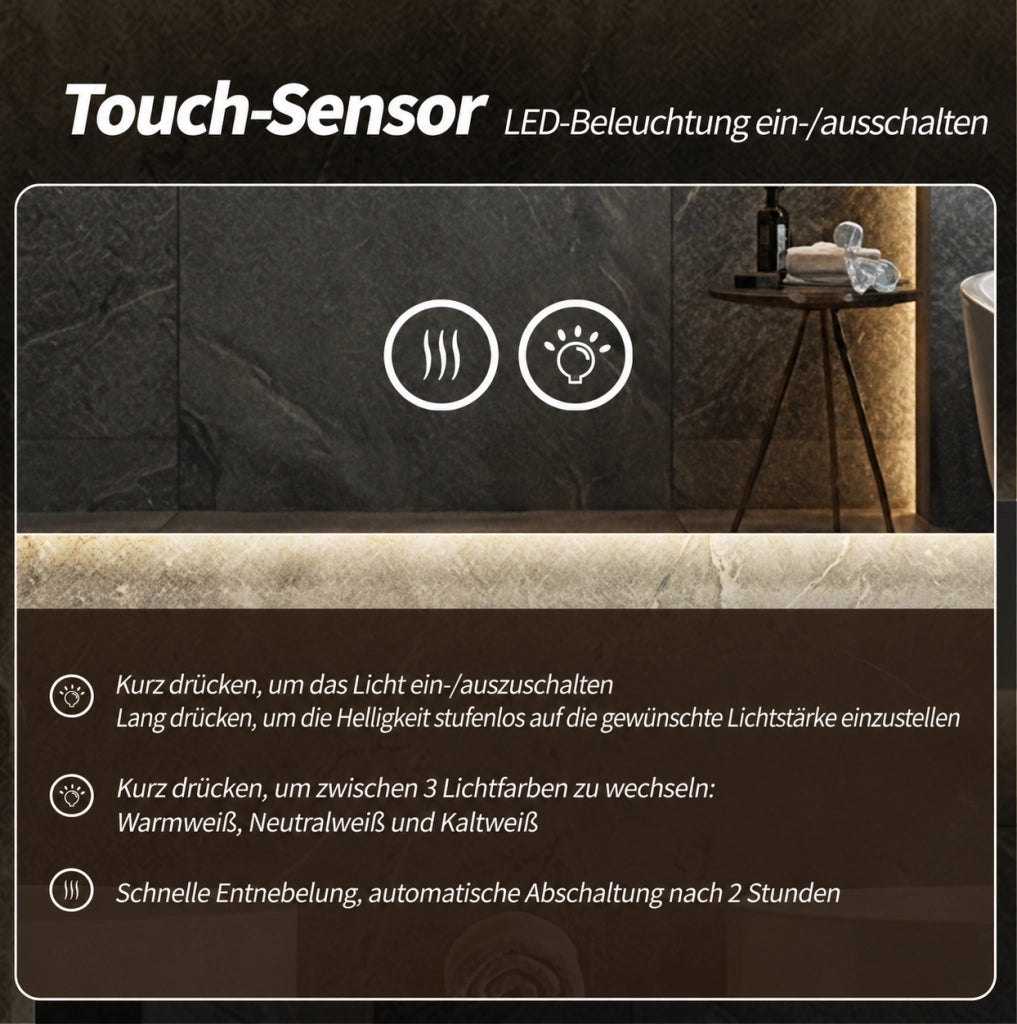 Specchio da bagno LED rotondo antiappannamento con luce