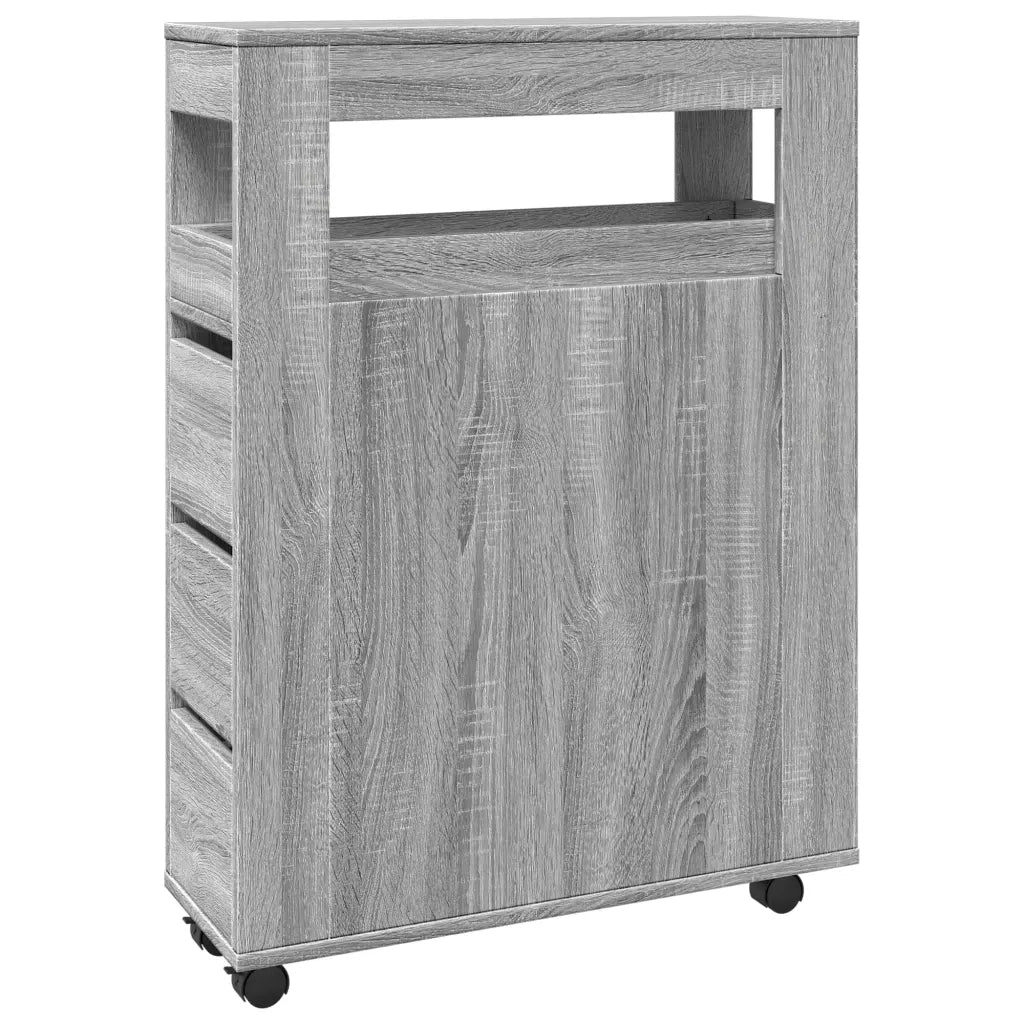 Mobile da Bagno Stretto con Ruote Grigio Sonoma in Truciolato