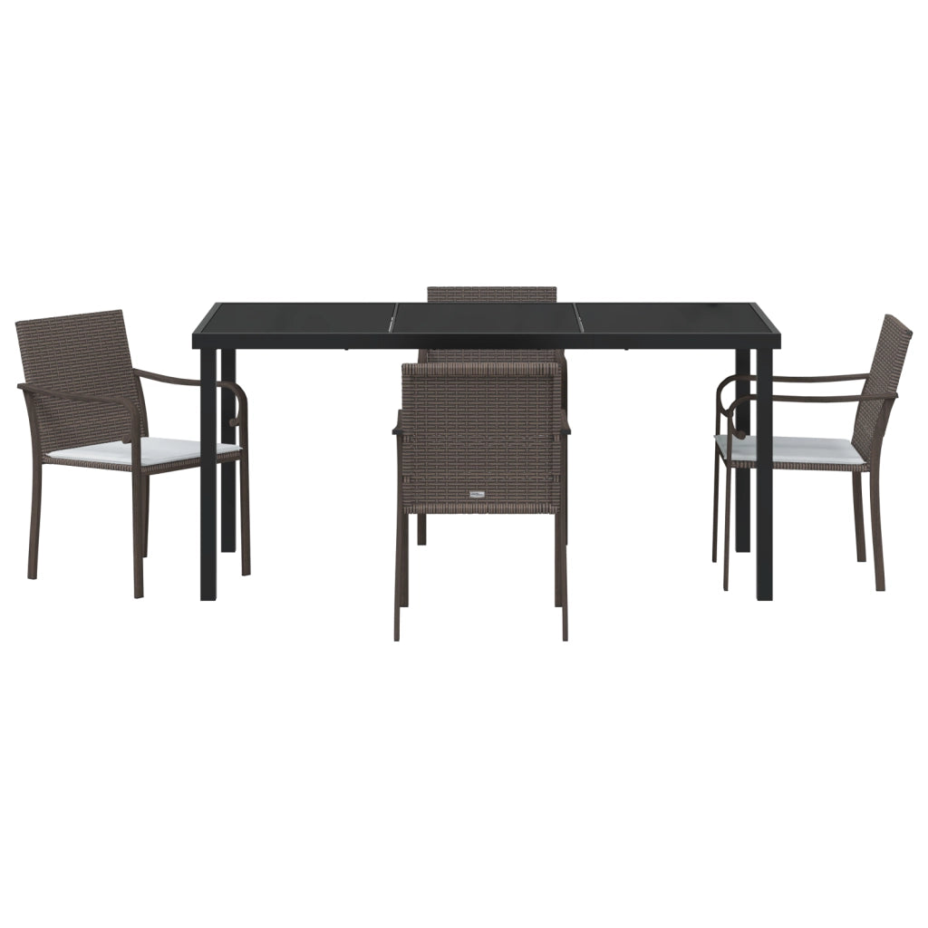 Set da Pranzo da Giardino a 5 Pezzi con Cuscini in Rattan Sintetico Marrone