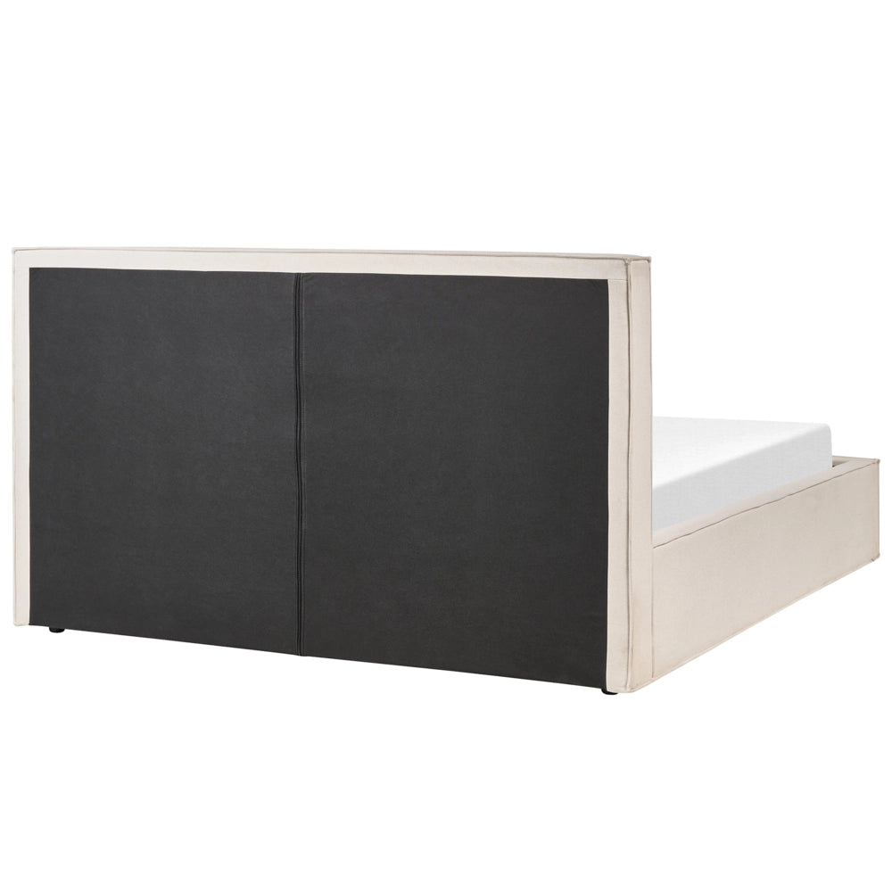 Letto king size 180 x 200 cm beige Rivestimento in tessuto Ottomana di contenitore Telaio a doghe Camera da letto moderna contemporanea
