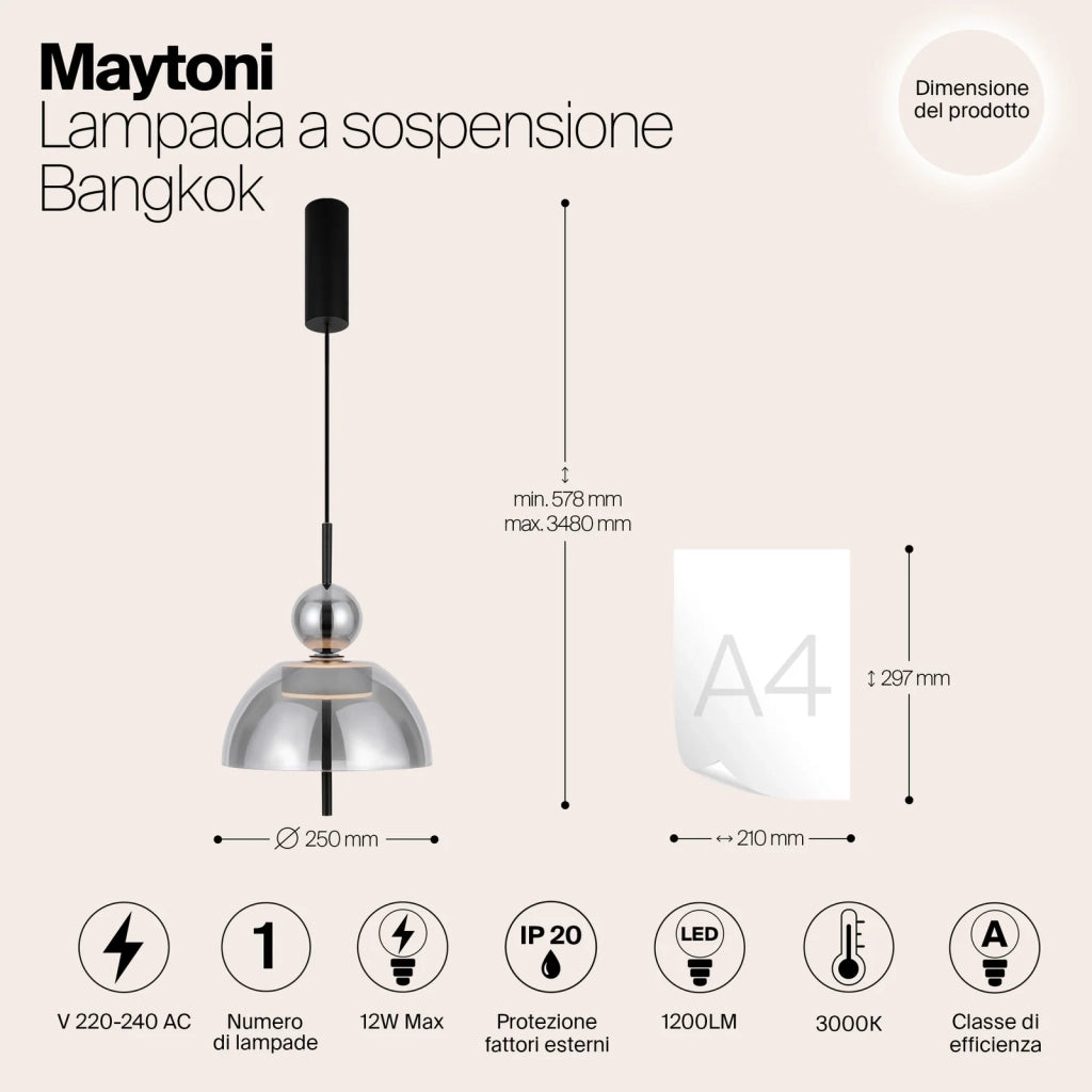Maytoni Lampadario moderno Bangkok 1 luce LED integrato nero metallo vetro