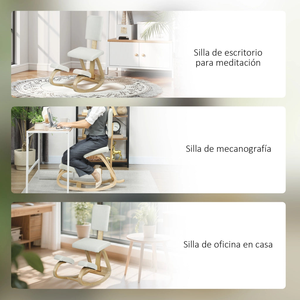 Sgabello ergonomico con schienale imbottito ¨C Zephmum ¨C Legno color crema