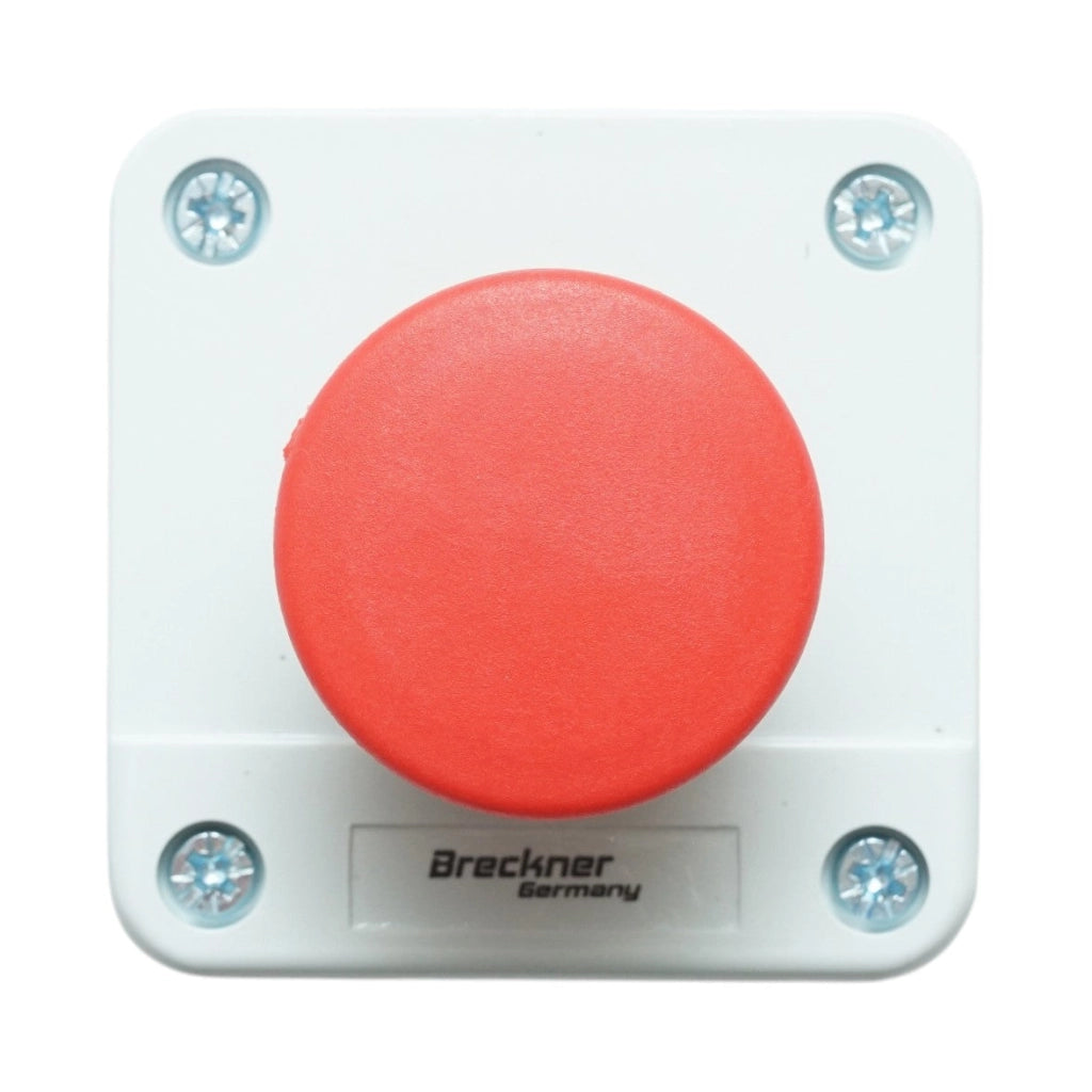 Pulsante di arresto di emergenza con alloggiamento a fungo rosso con ritorno 1NC 40mm Breckner Germany
