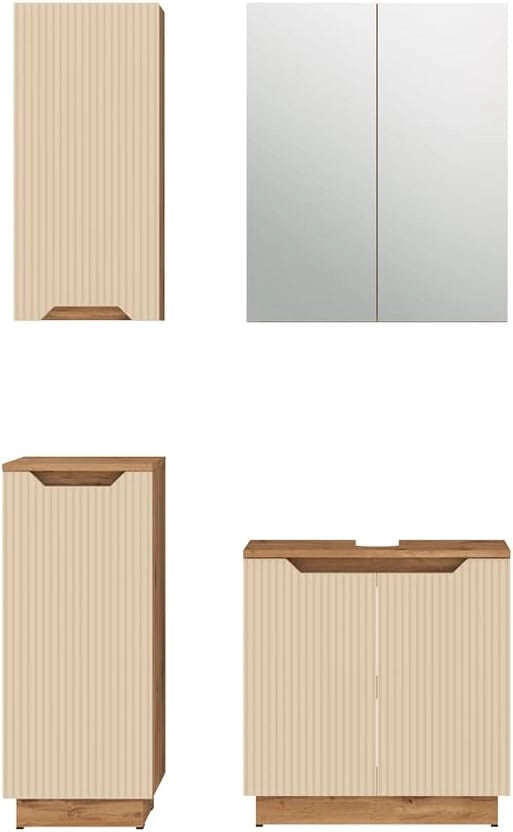 Set di mobili da bagno Lotta, Rovere/cashmere a righe, 4 parti