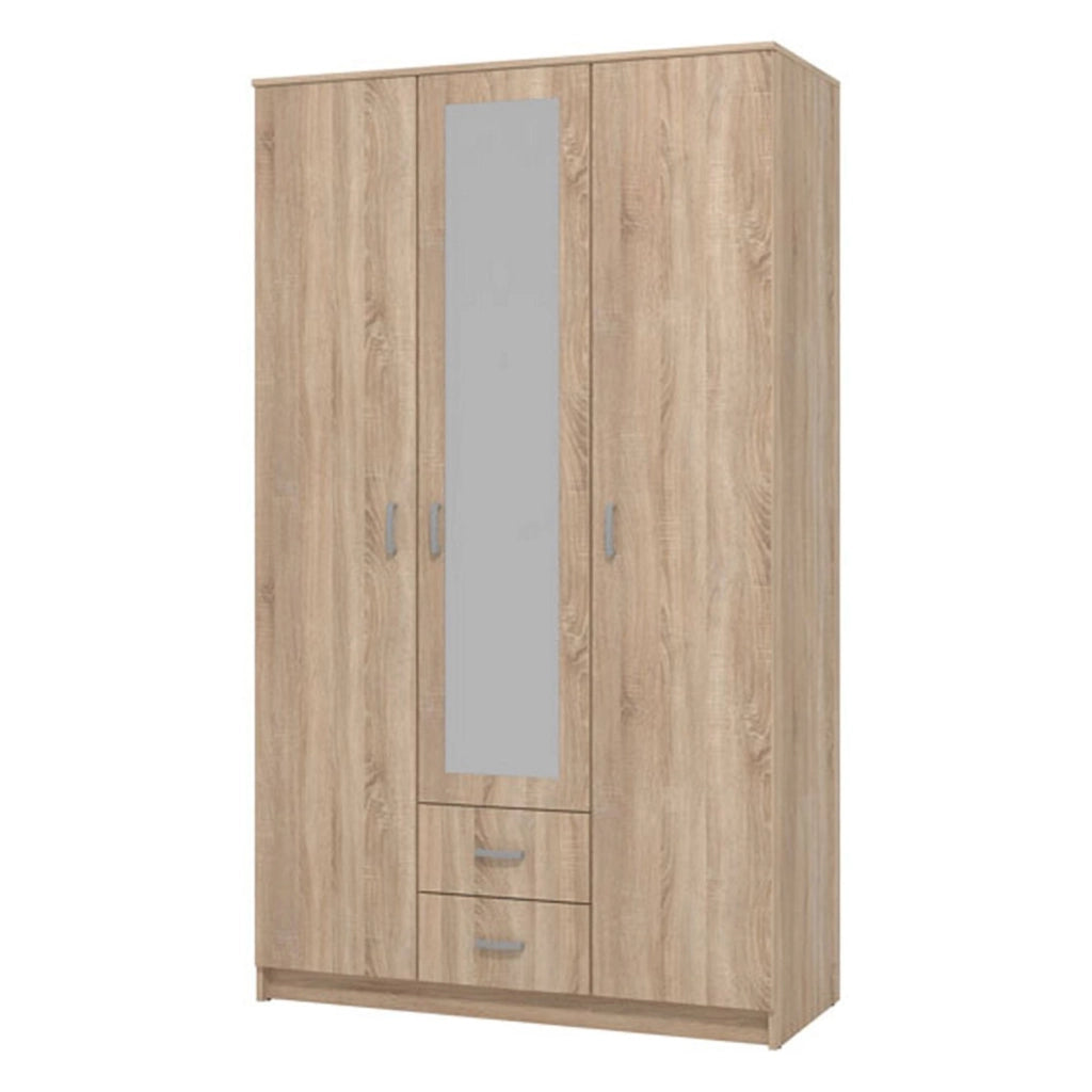 Armadio Camera da Letto Crati, Guardaroba 3 Ante Appendiabiti, 120x52 cm Marrone Quercia
