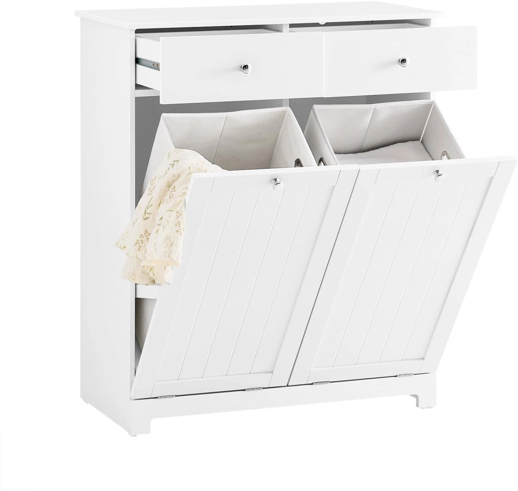 Mobile Spazzatura da Cucina con Pattumiera Integrata Armadietto Raccolta Differenziata con 2 Cassetti e 2 Sacchi da 45L Mobiletto Salvaspazio con Chiusura Silenziosa Bianco 78x38x90cm BZR33-II-W