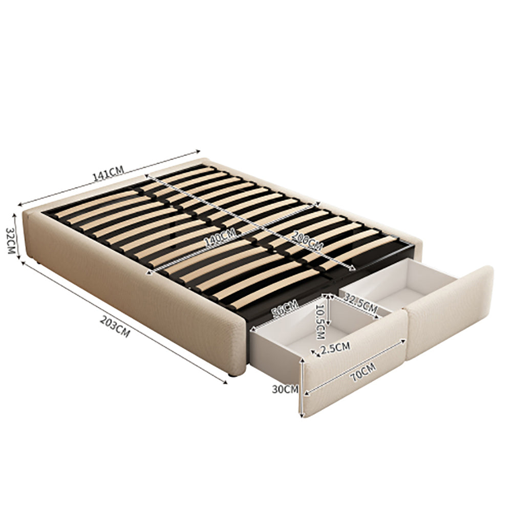 Lit capitonn?? senza testiera - Xylo - 140x200 cm - Beige - Con 2 cassetti