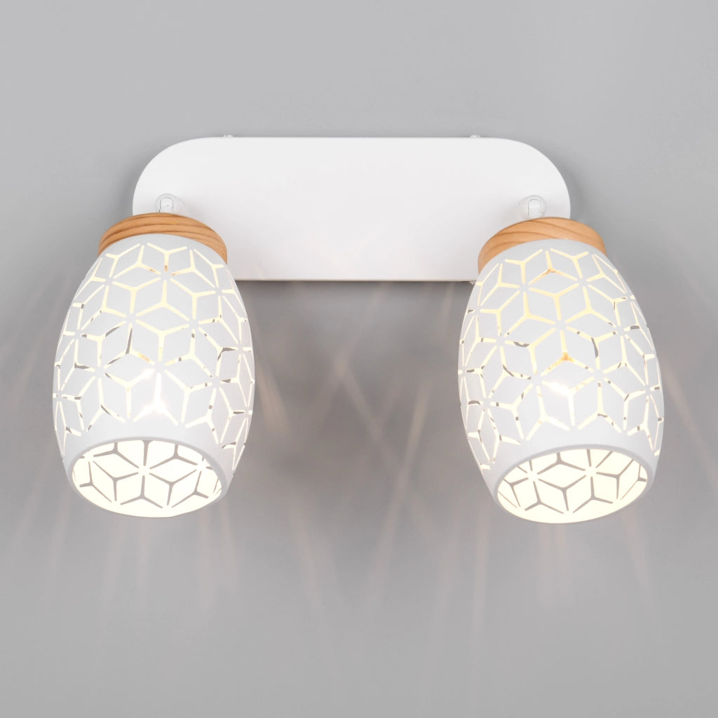 BARRA 2 SPOT E14 BIDAR 28CM BIANCA/LEGNO
