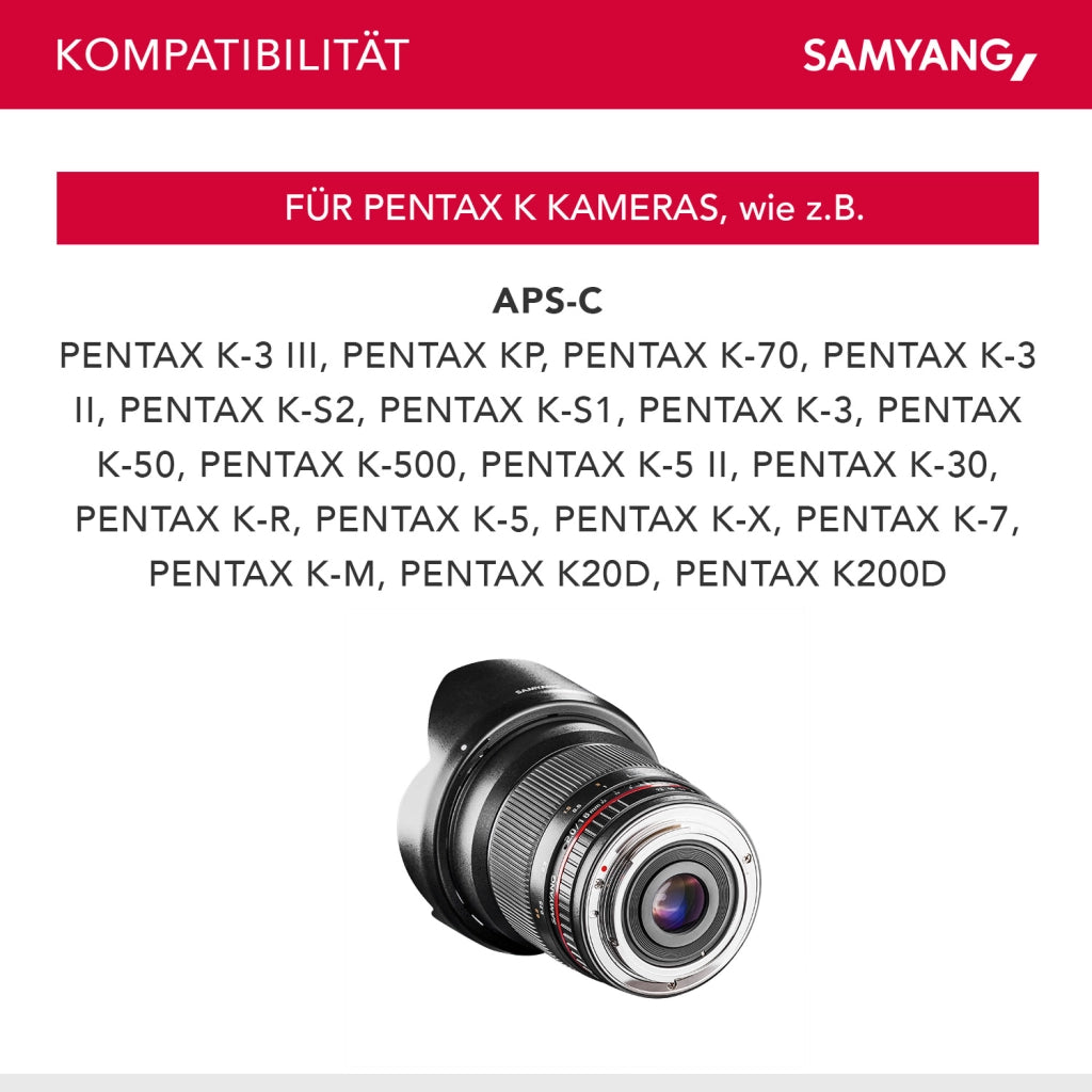 SAMYANG Obiettivo 16 mm F2.0 per attacco Pentax K nero