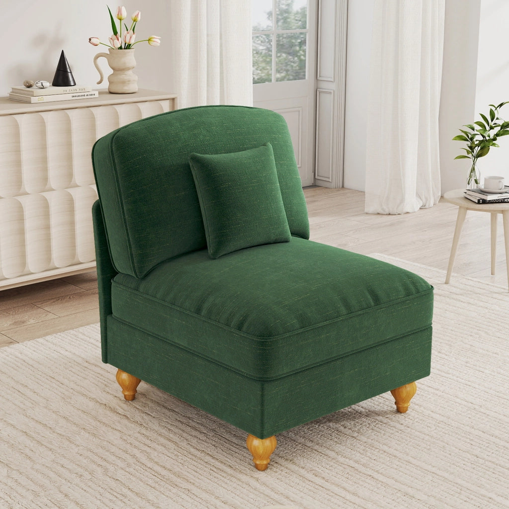 Divano senza braccioli in ciniglia con cuscino mobile e gonna rimovibile seduta morbida verde 79 × 75 × 23 cm