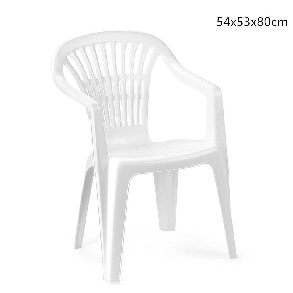 Trade Shop - Set 6 Pz Sedia Bianca Poltrona Plastica Impilabile Con Braccioli 54x53x80 Cm 862456 -