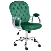 Sedia da ufficio in velluto verde con altezza regolabile e schienale trapuntato stile retrò moderno