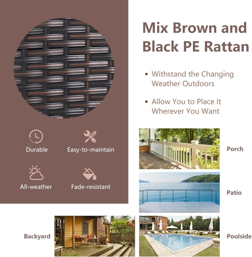 Set di Mobili da Giardino, in Rattan, 3 Pezzi Mobiletti, 1 Tavolino + 2 Poltrone, Salottino da Esterno, con Cuscini per Balcone, Giardino, Cortile, Terrazza, 3 Colori (Marrone)