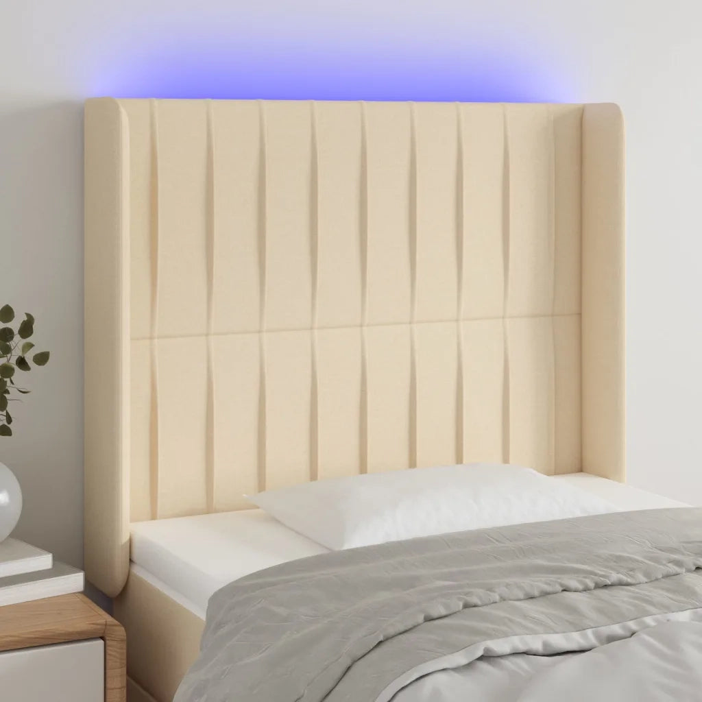 Testiera a LED-Testata con LED crema 93x16x118/128 cm in Tessuto 807521
