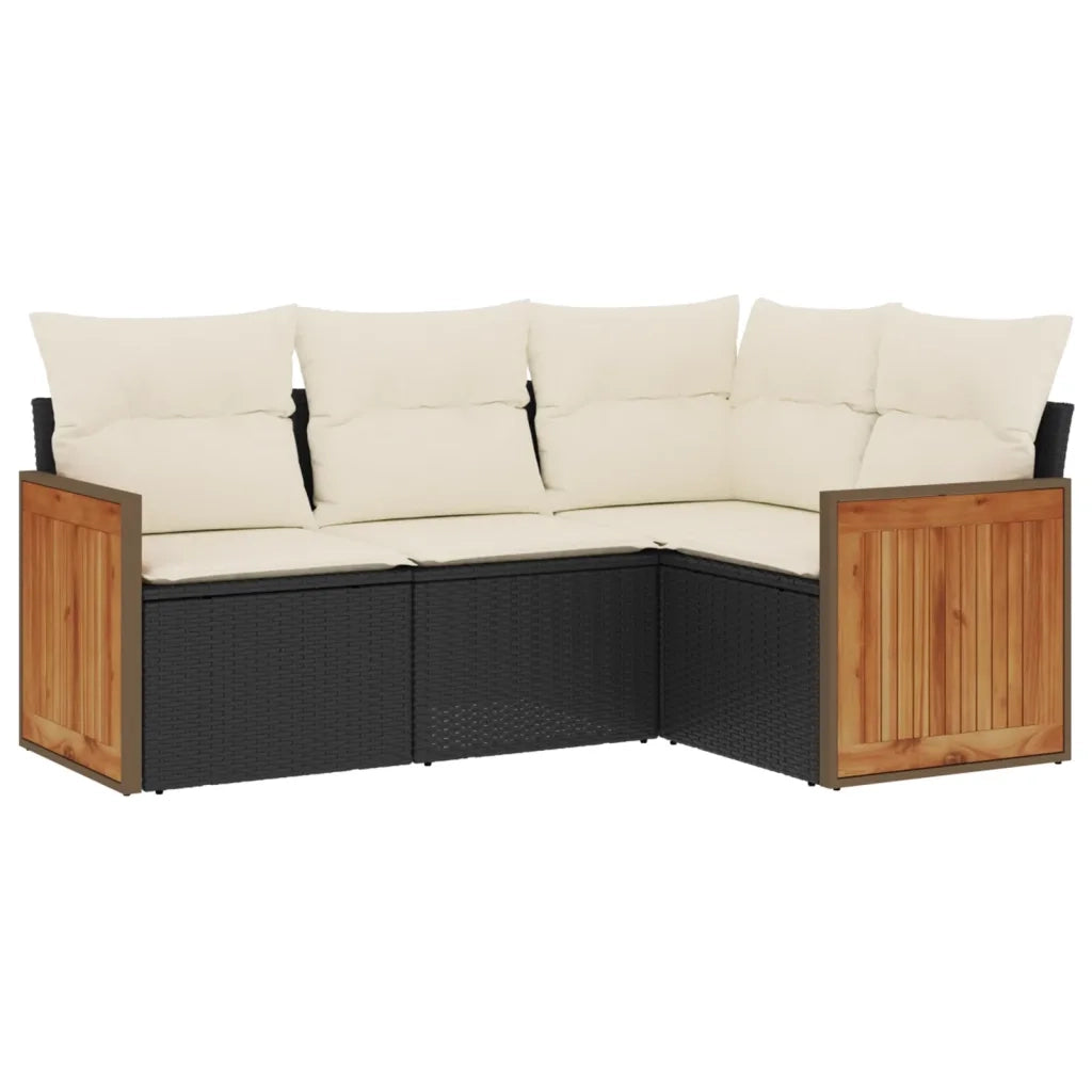 Set Divani da Giardino 4 pz con Cuscini Nero in Polyrattan 3260012