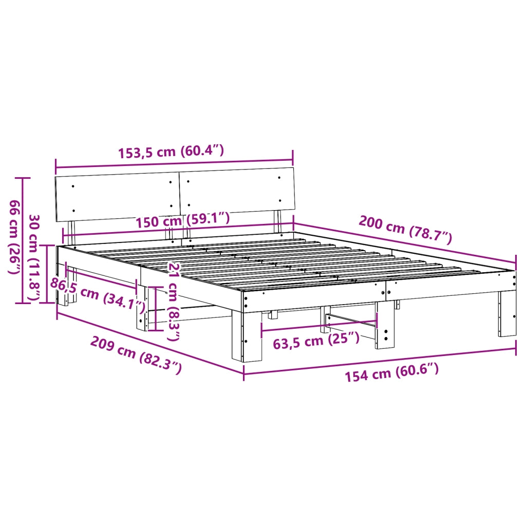 Struttura Letto con testiera Marrone Cerato 150x200 cm Legno di pino