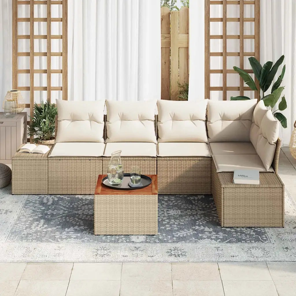 Set Divano da Giardino con cuscino 6 pcs Beige polyrattan