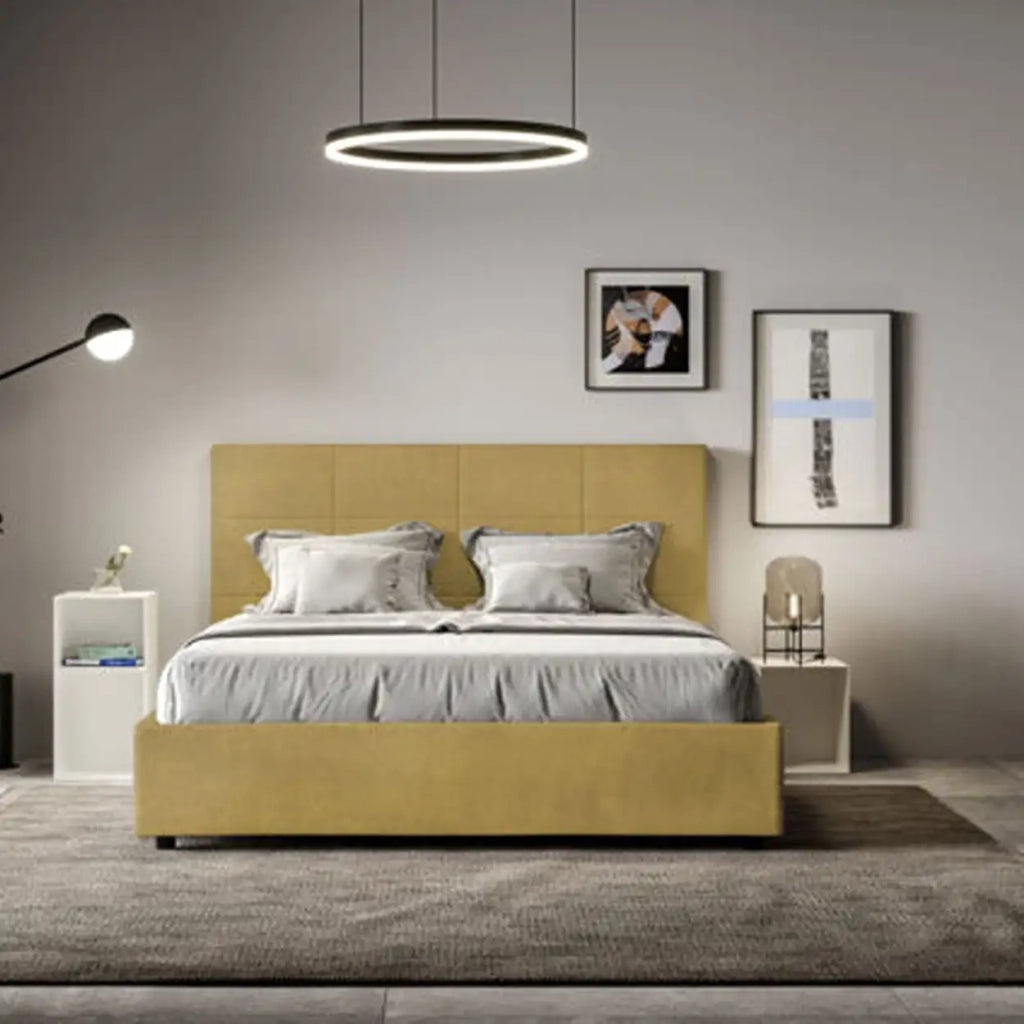 Letto matrimoniale senza rete imbottito 160x210 microfibra ocra Mika