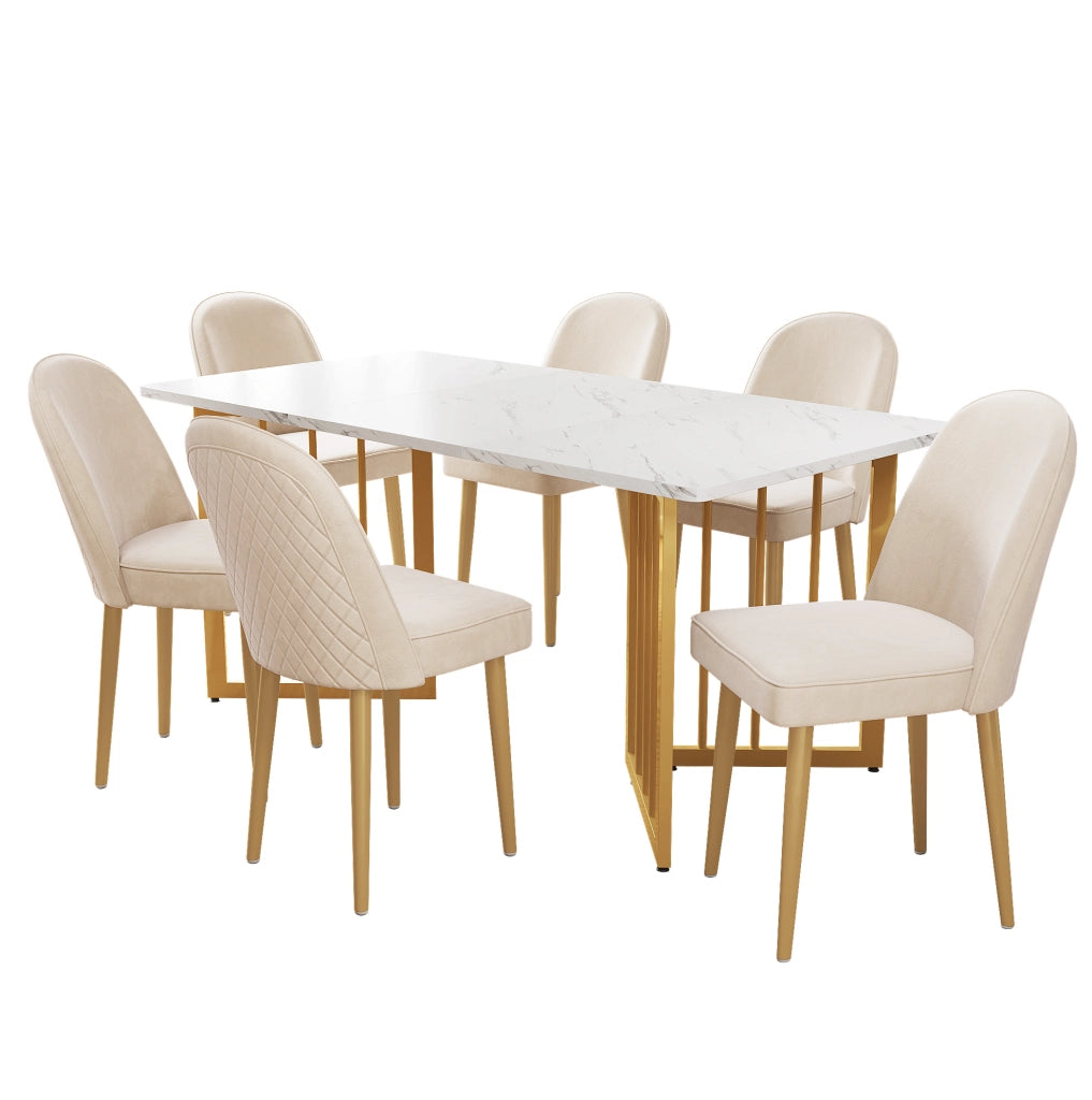 Sedia da pranzo in velluto beige con gambe dorate