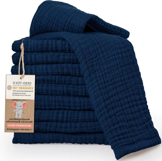 Set di 10 Asciugamani per Sputo Bambino 30x50 cm Molli 100% Cotone Oeko Tex 100 Blu idrorepellenti