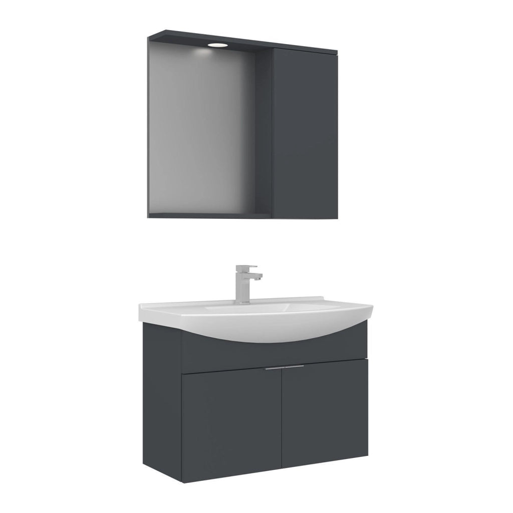 Set mobile lavabo con specchio (2 pezzi) "Purus 80" - 80 x 50 x 58 cm - Antracite opaco