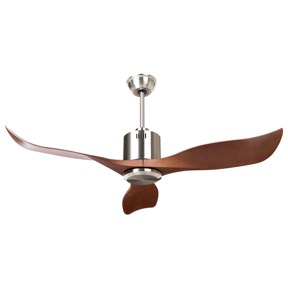 Ventilatore da soffitto marrone in materiale sintetico con telecomando per soggiorno moderno in stile scandinavo
