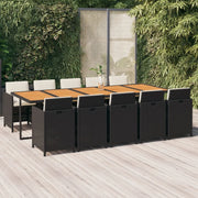 Set da Pranzo da Giardino 11 pz con Cuscini in Polyrattan Nero 3095599